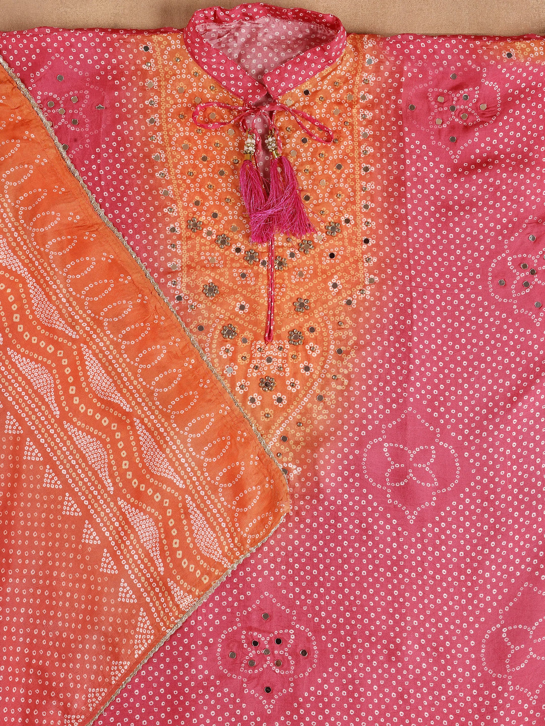  Pink Printed Poly Crepe Semi Stitched Suit Set 