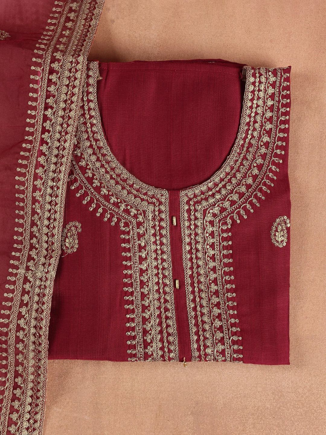  Pink Embroidered Cotton Blend Dress Material With Dupatta 