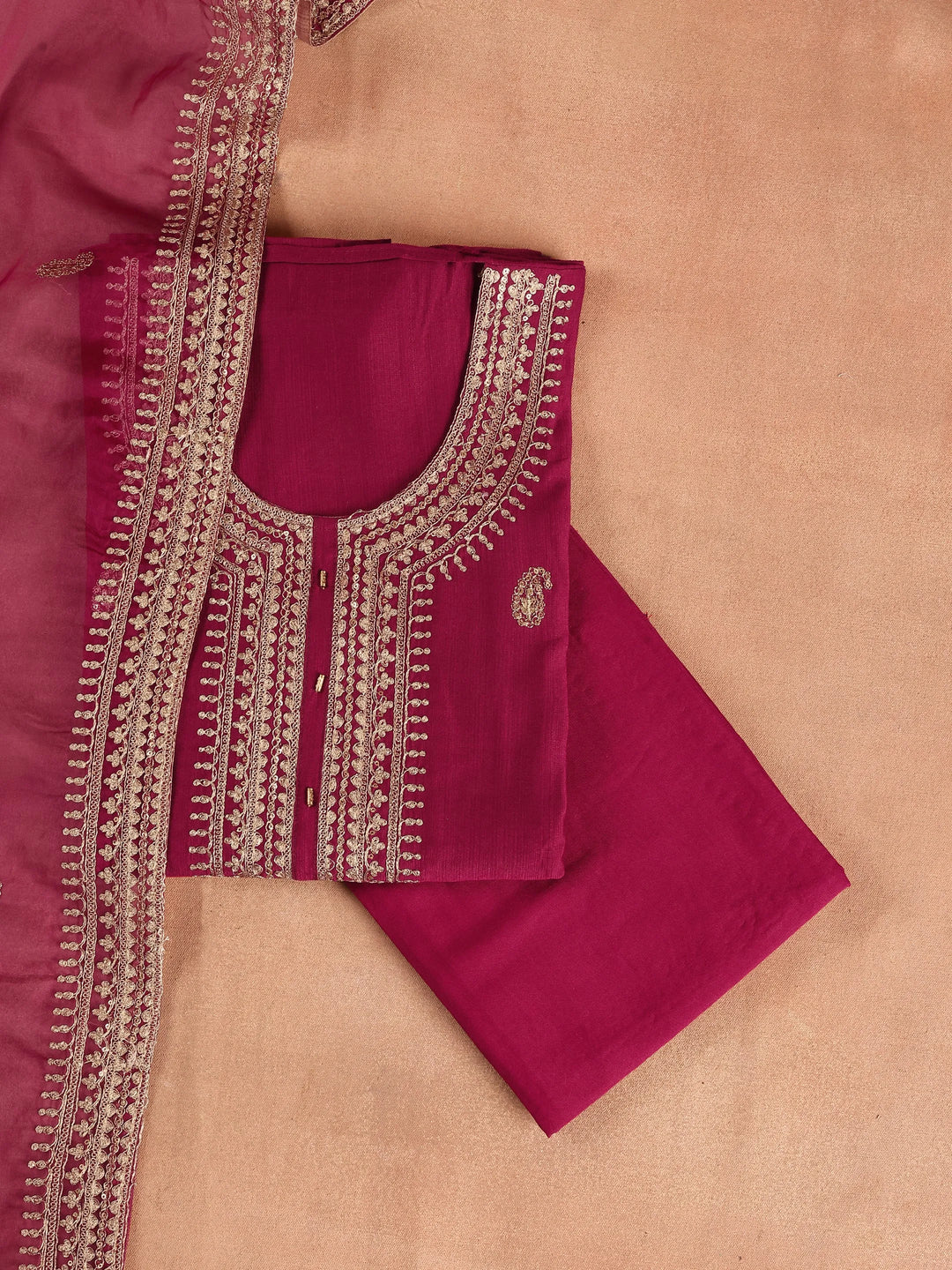  Maroon Embroidered Cotton Blend Dress Material With Dupatta 