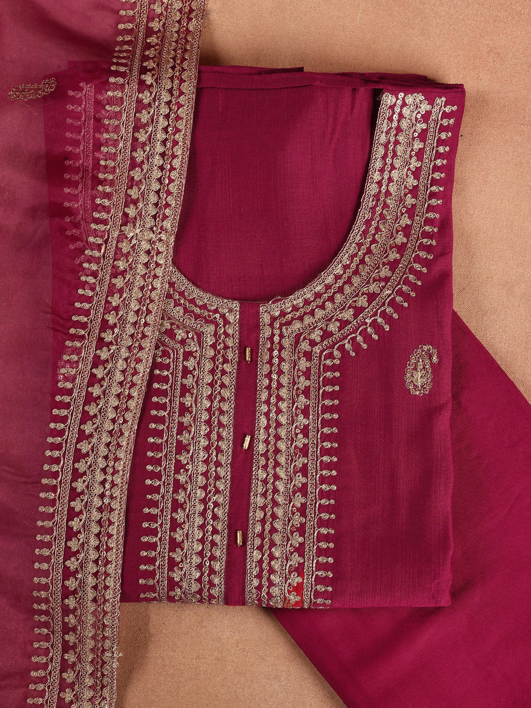  Maroon Embroidered Cotton Blend Dress Material With Dupatta 