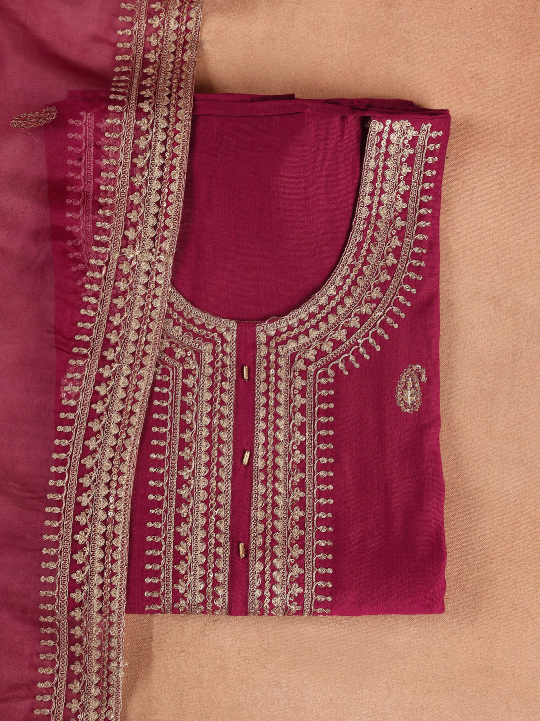  Maroon Embroidered Cotton Blend Dress Material With Dupatta 