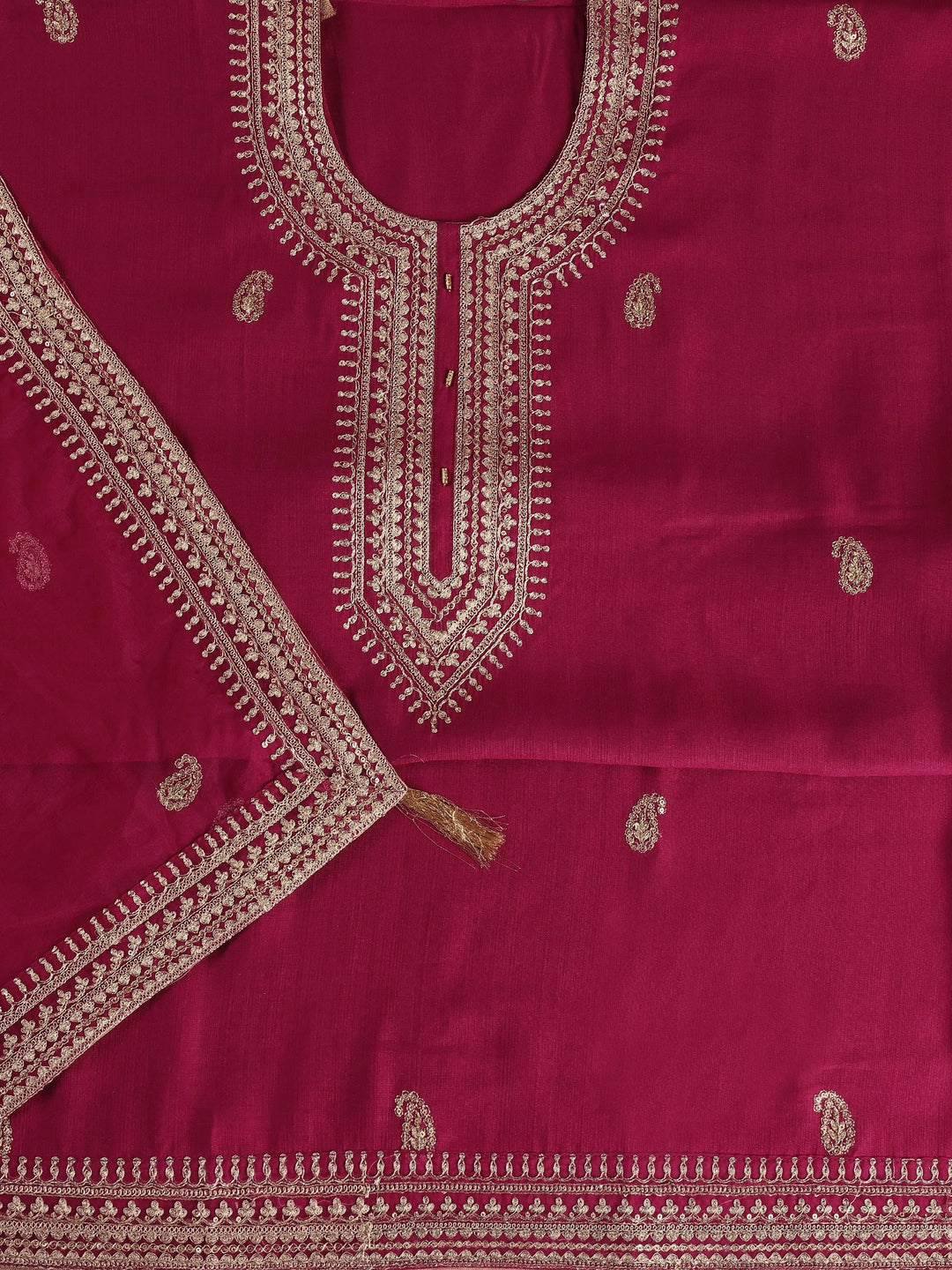 Maroon Embroidered Cotton Blend Dress Material With Dupatta 