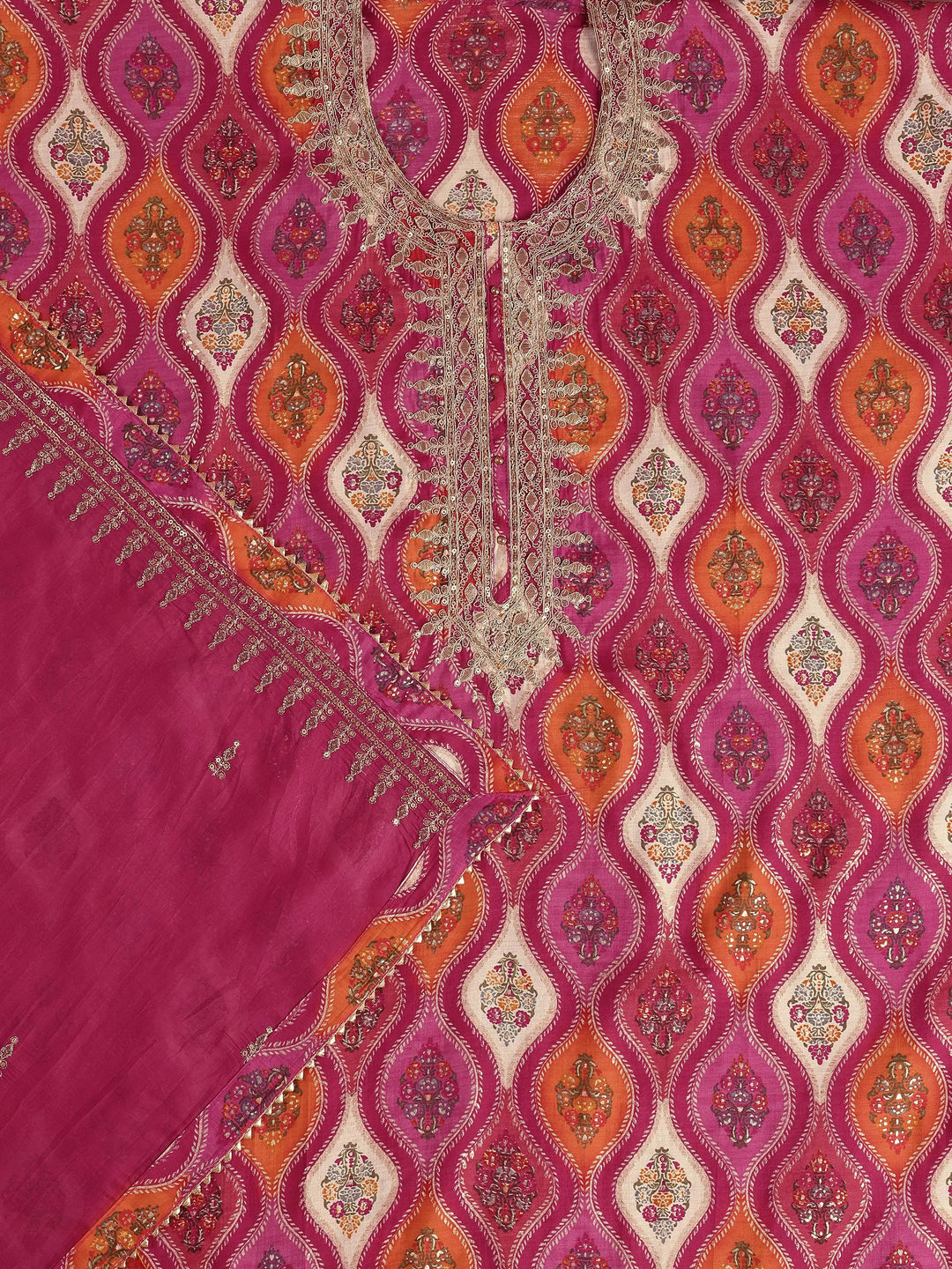  Pink Printed Silk Blend Dress Material With Dupatta 