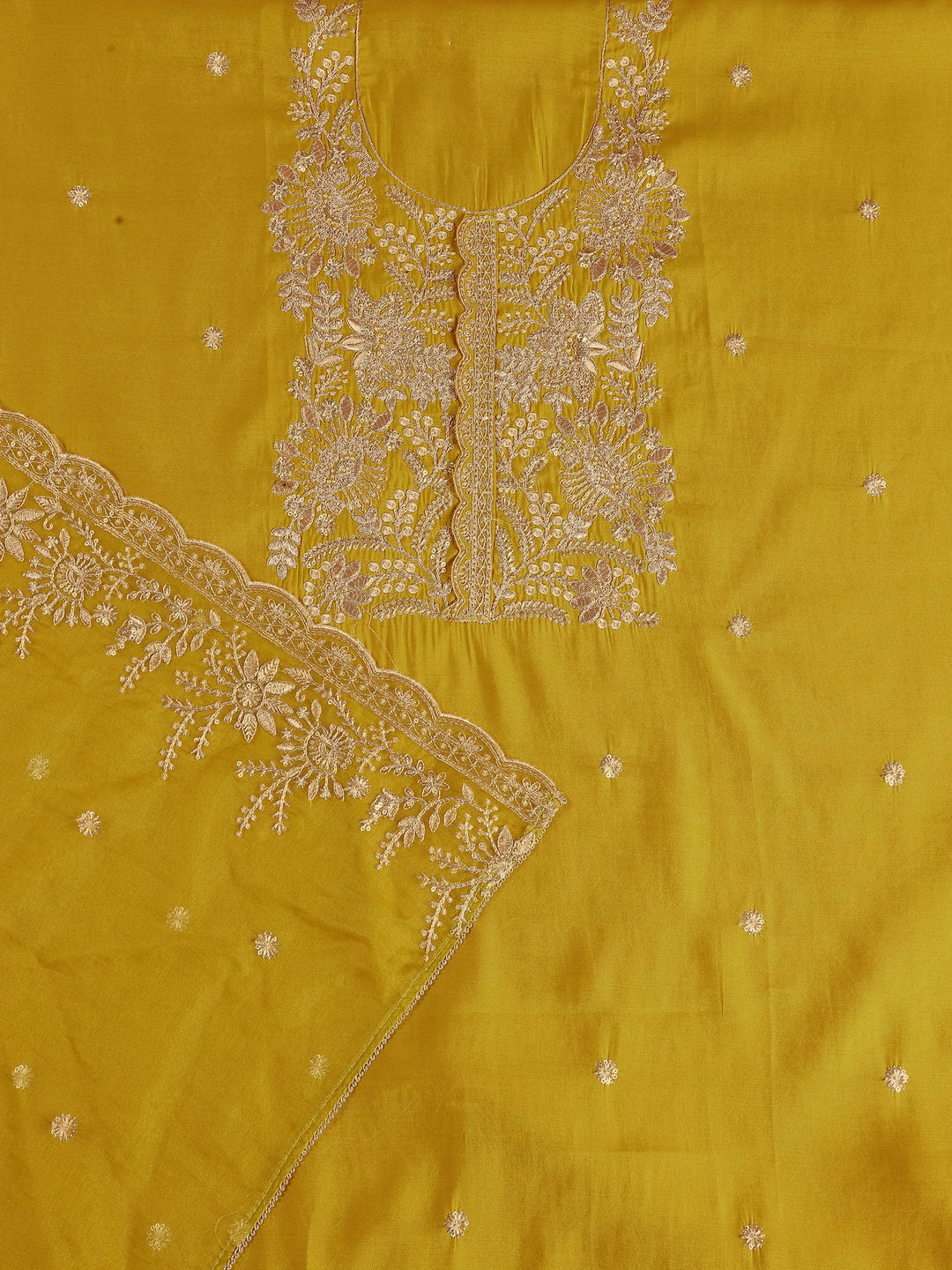  Mustard Embroidered Silk Blend Dress Material With Dupatta 