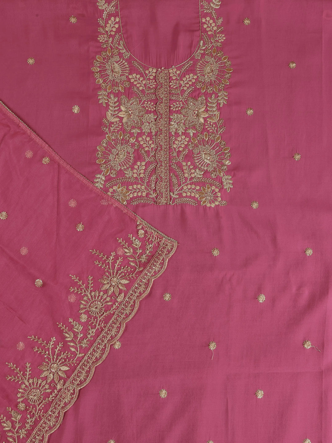  Pink Embroidered Silk Blend Dress Material With Dupatta 