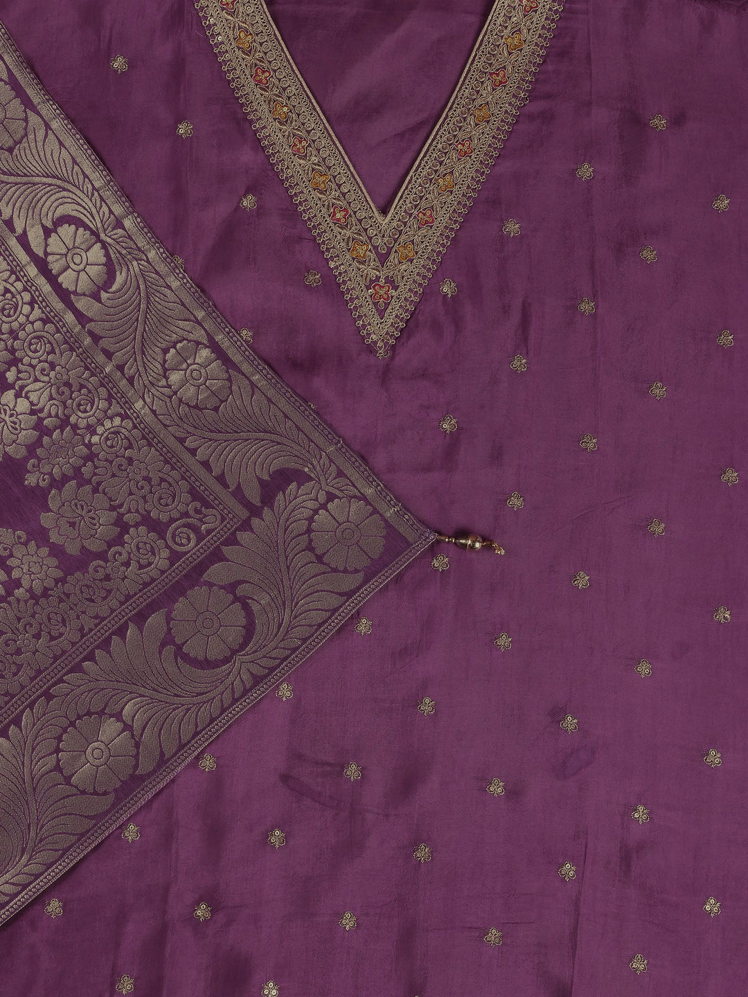  Purple Embroidered Silk Blend Dress Material With Dupatta 