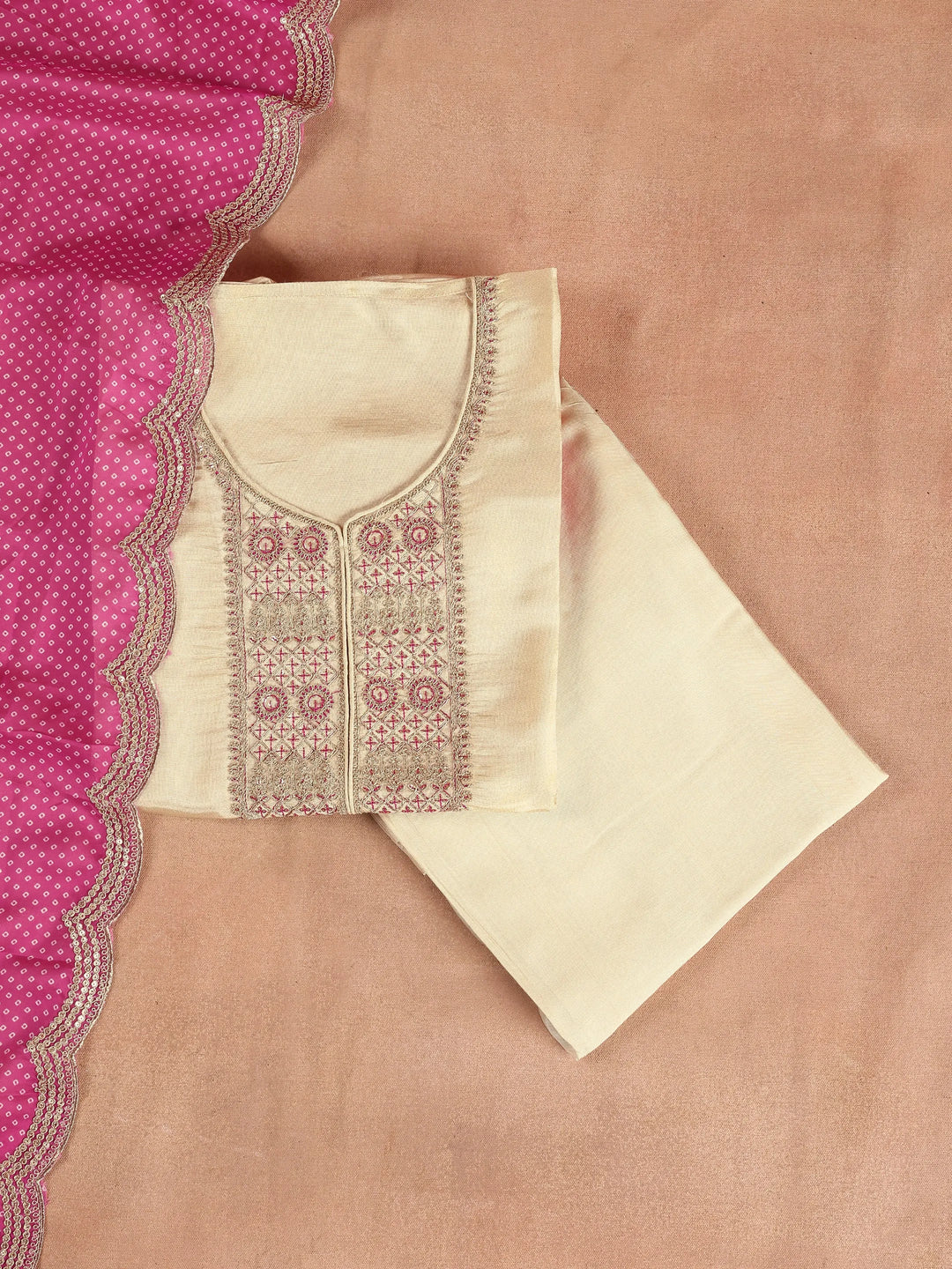  Off White Embroidered Organza Dress Material With Dupatta 