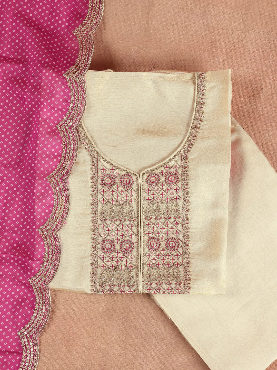  Off White Embroidered Organza Dress Material With Dupatta 
