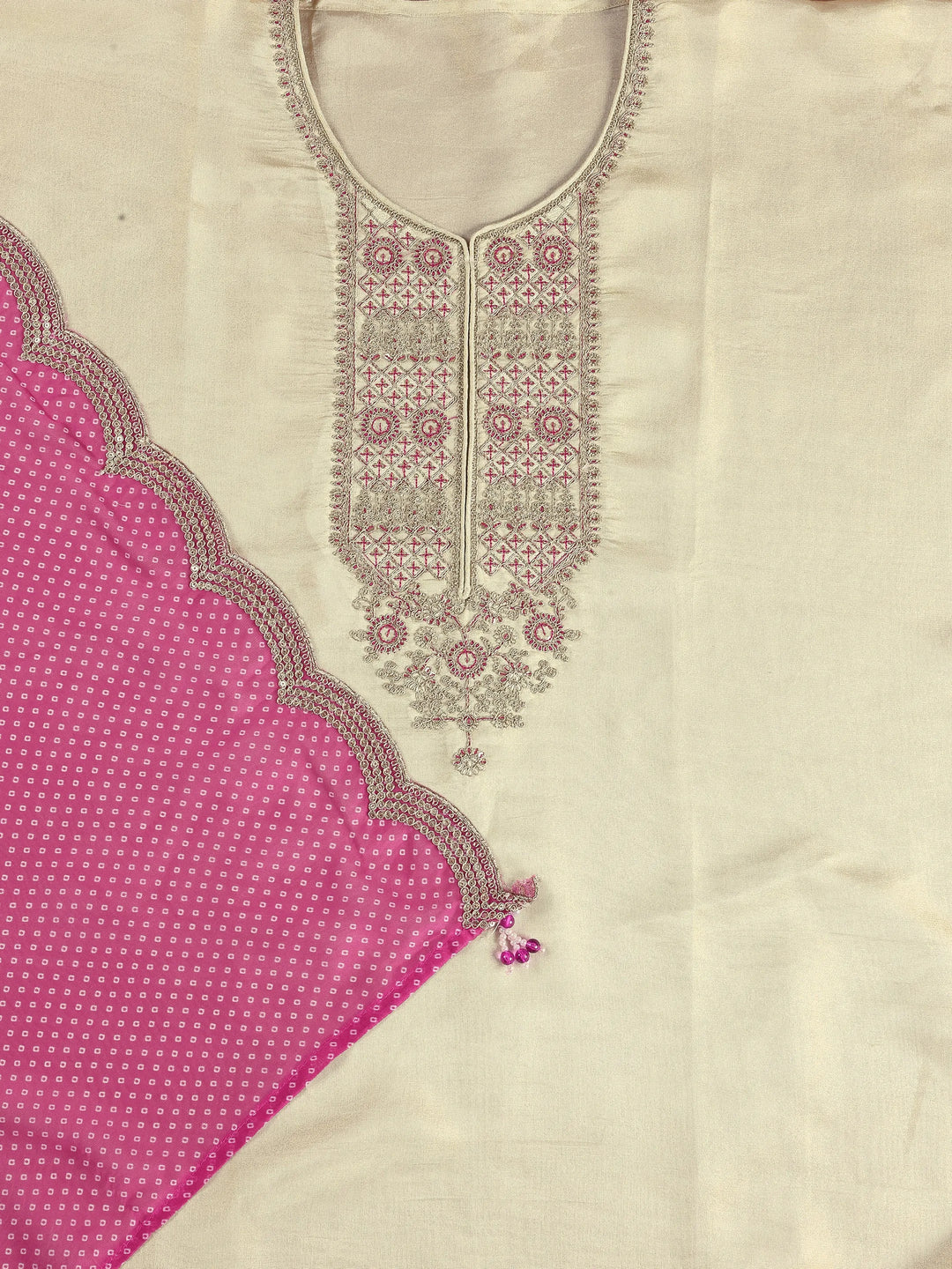  Off White Embroidered Organza Dress Material With Dupatta 