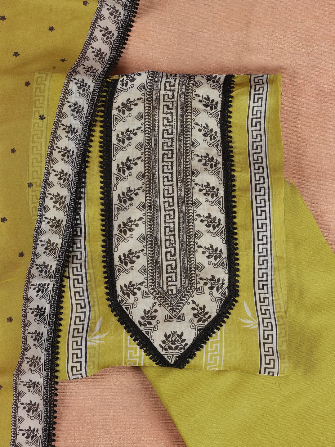  Yellow Printed Organza Dress Material With Dupatta 