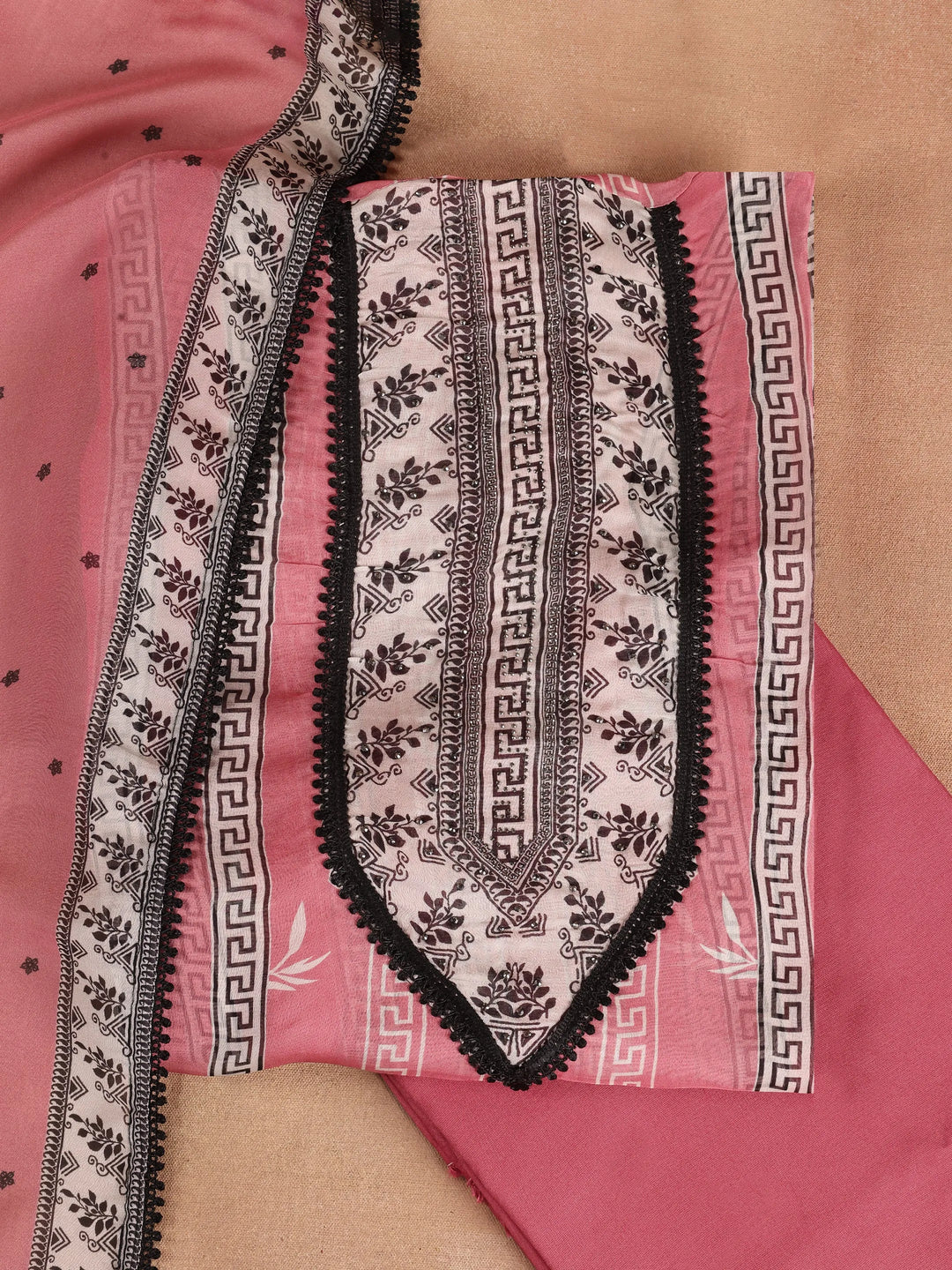  Coral Printed Organza Dress Material With Dupatta 
