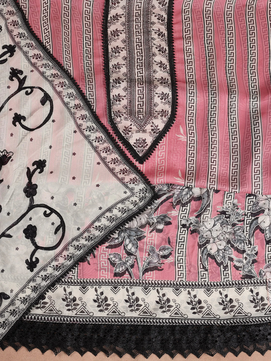  Coral Printed Organza Dress Material With Dupatta 