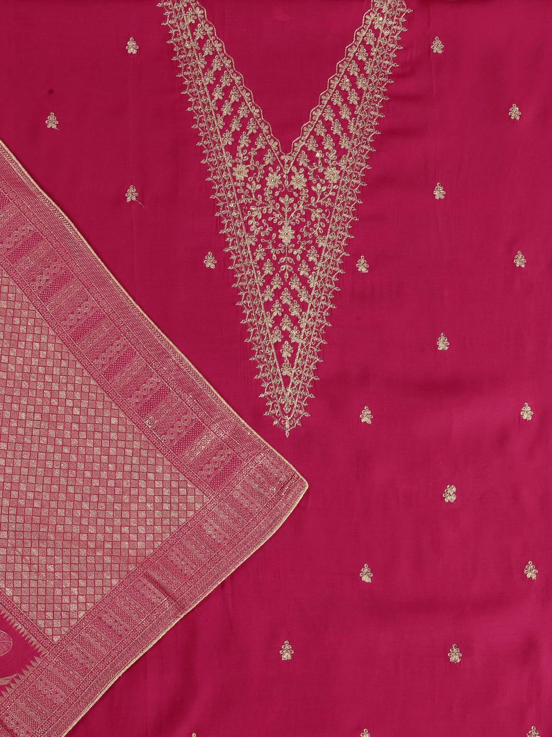  Pink Printed Silk Blend Dress Material With Dupatta 