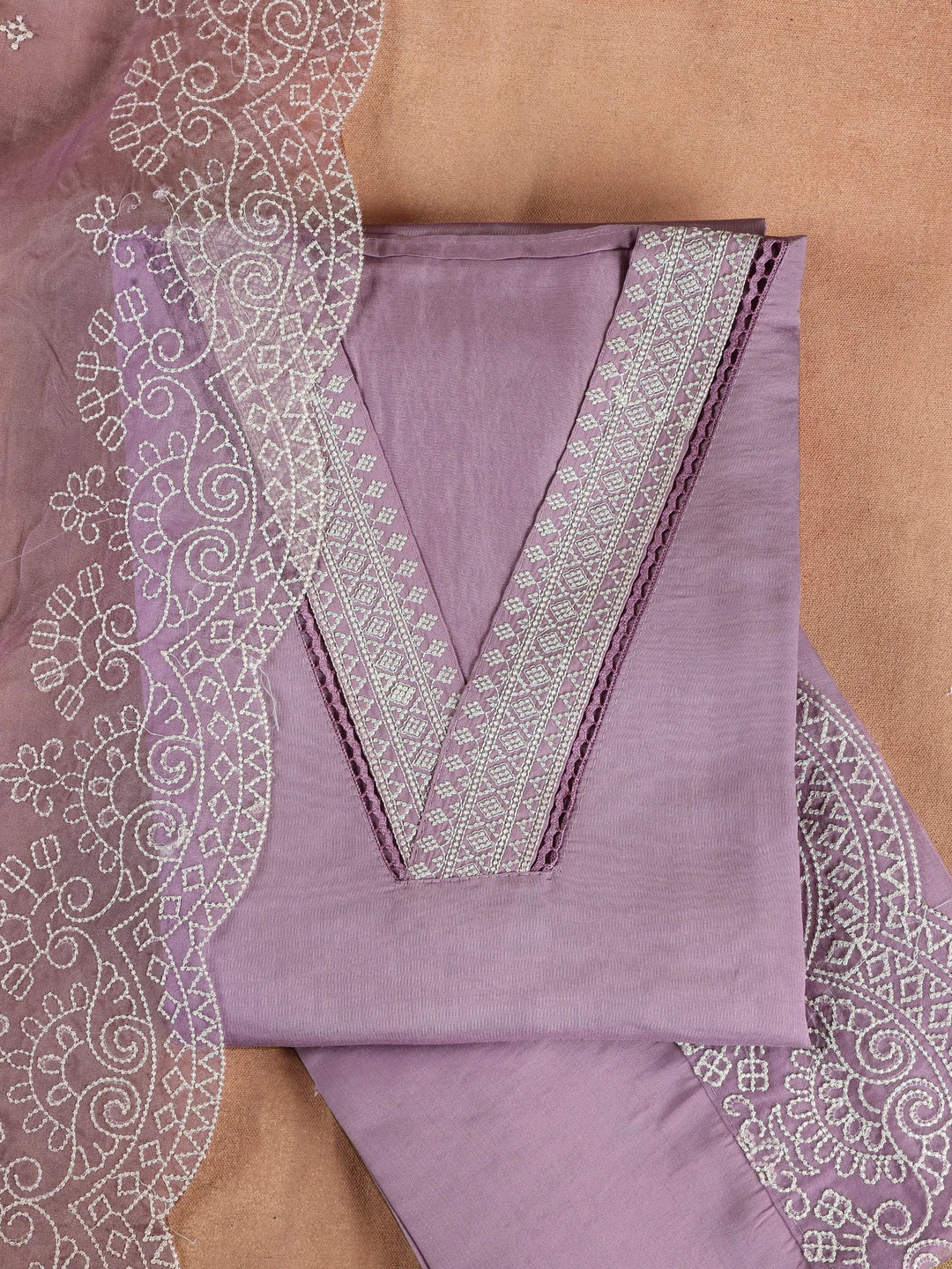  Purple Embroidered Silk Blend Dress Material With Dupatta 