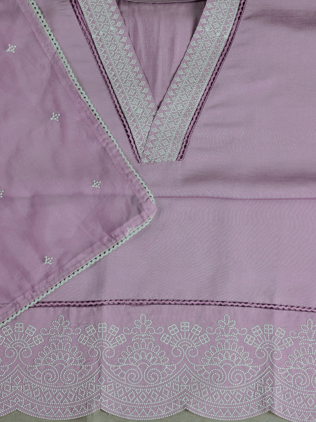  Purple Embroidered Silk Blend Dress Material With Dupatta 