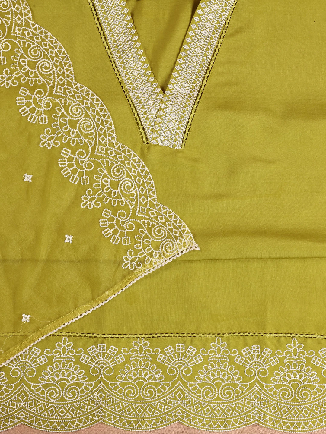  Green Embroidered Silk Blend Dress Material With Dupatta 