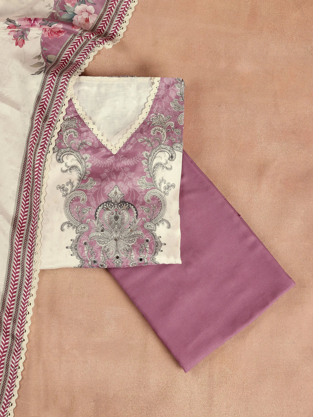  Multicoloured Printed Muslin Semi Stitched Suit Set 