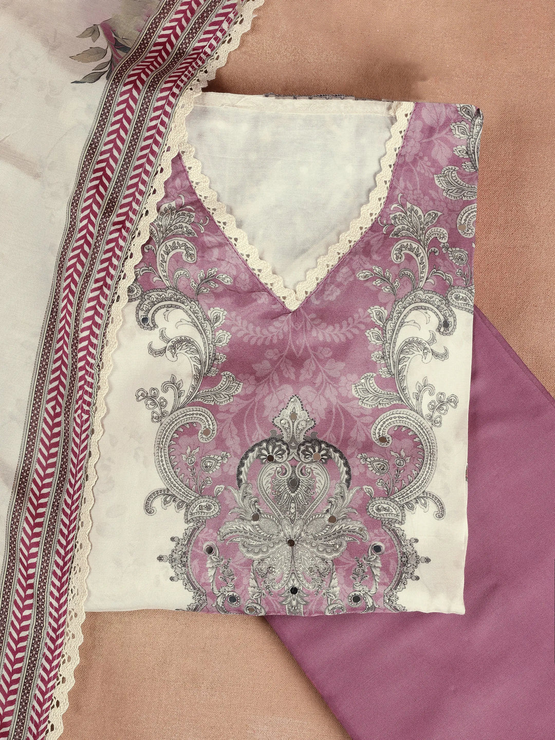  Multicoloured Printed Muslin Semi Stitched Suit Set 