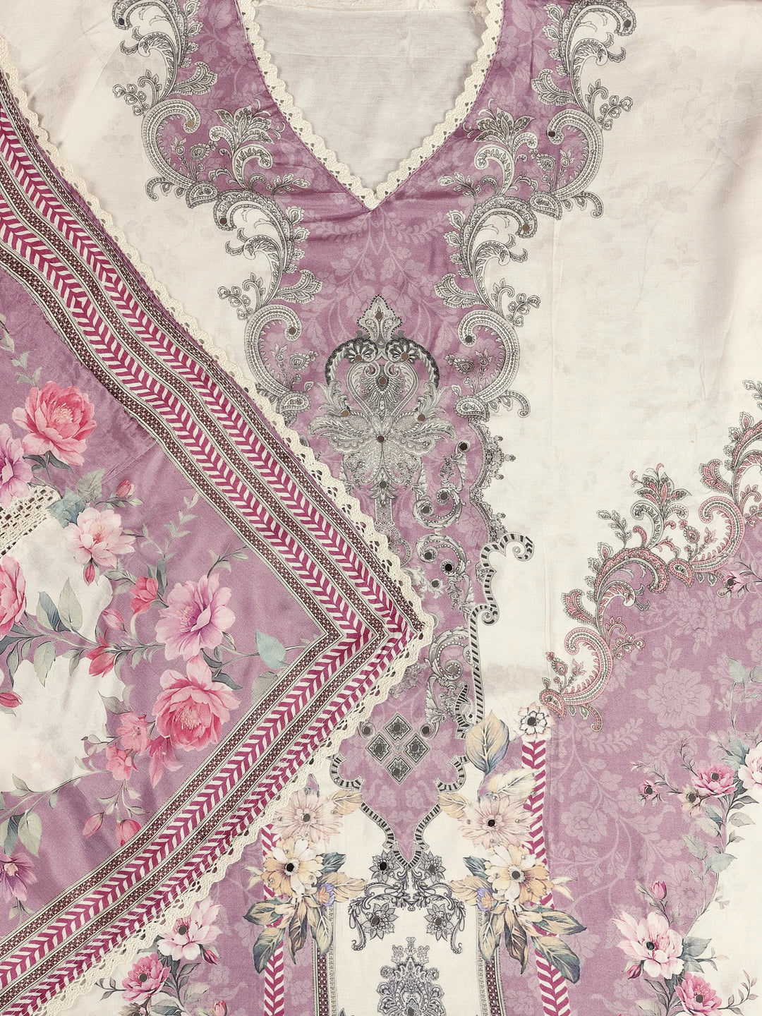  Multicoloured Printed Muslin Semi Stitched Suit Set 