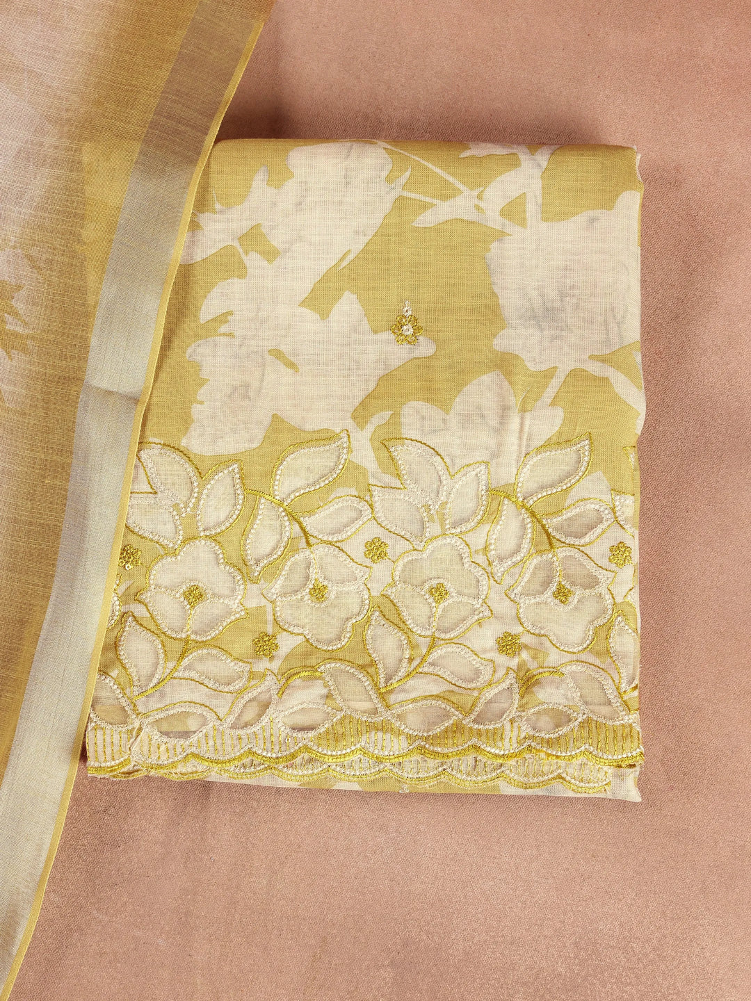  Mustard Embroidered Cotton Blend Dress Material With Dupatta 