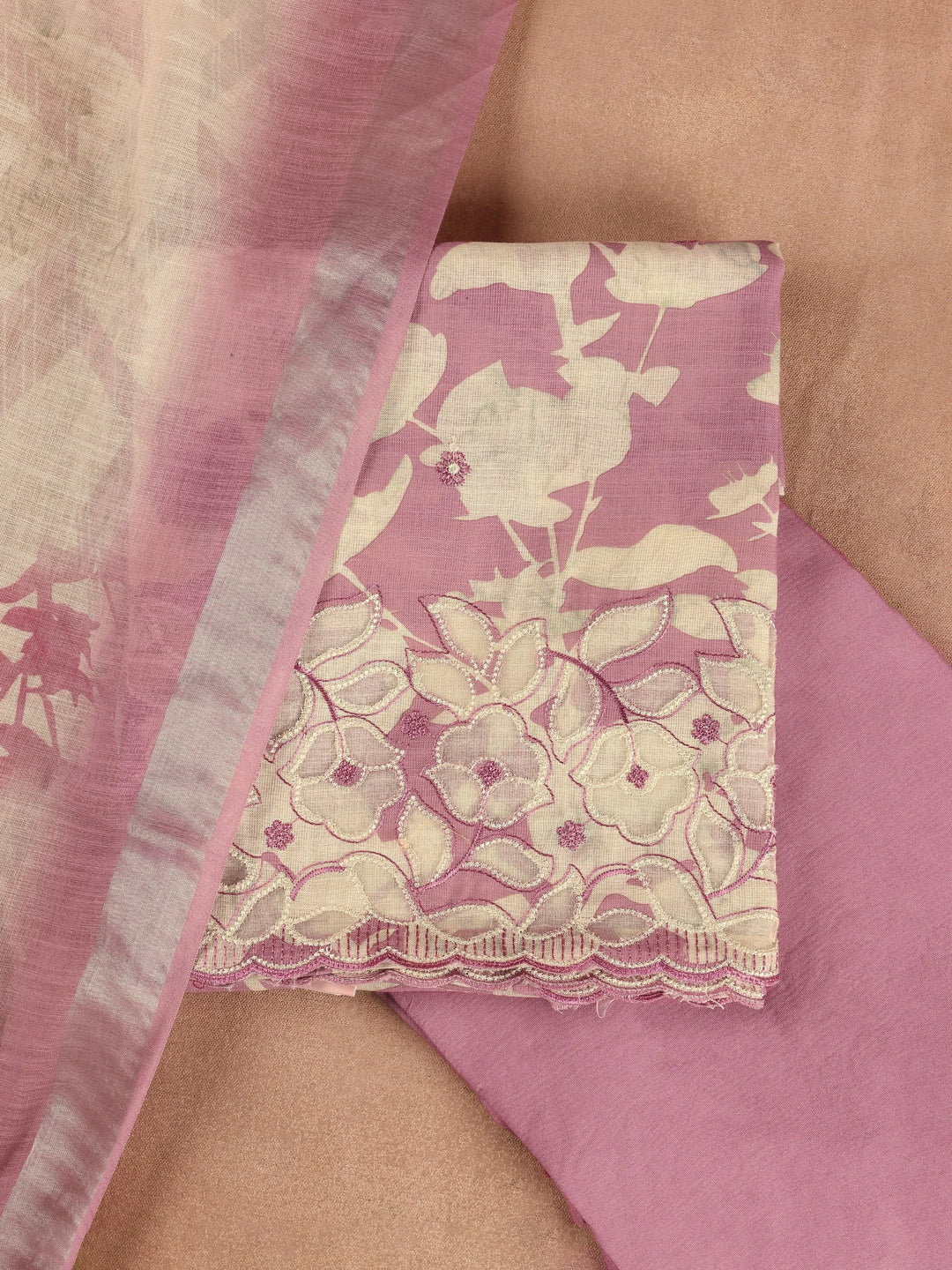  Pink Embroidered Cotton Blend Dress Material With Dupatta 