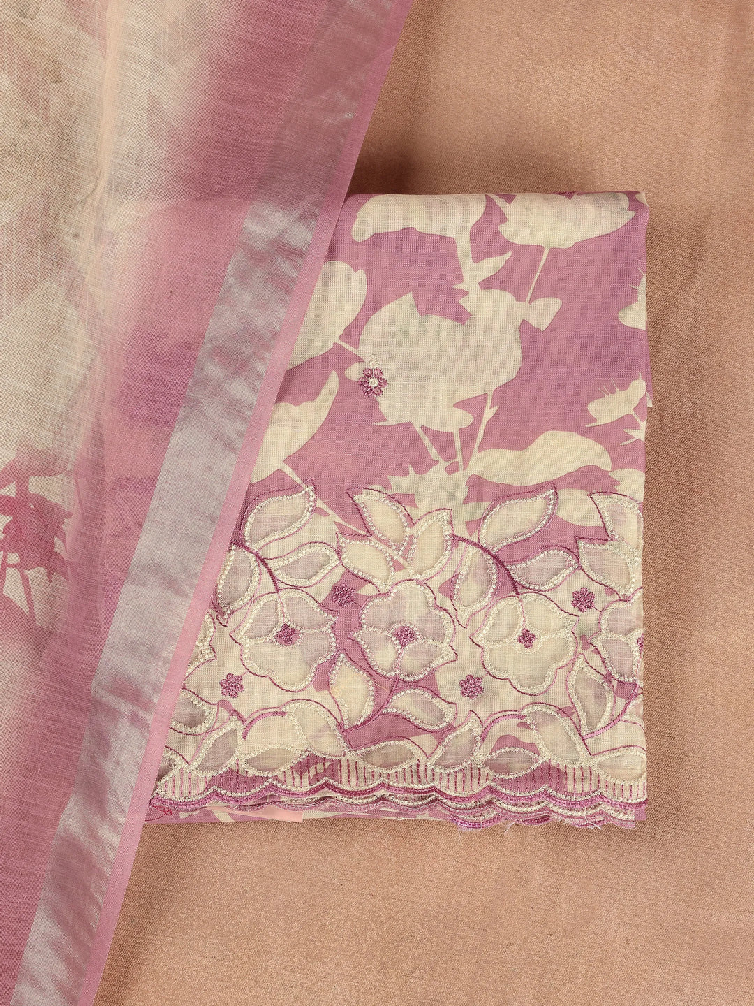  Pink Embroidered Cotton Blend Dress Material With Dupatta 