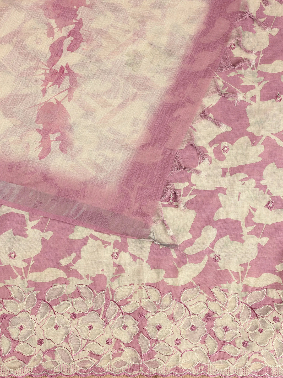  Pink Embroidered Cotton Blend Dress Material With Dupatta 