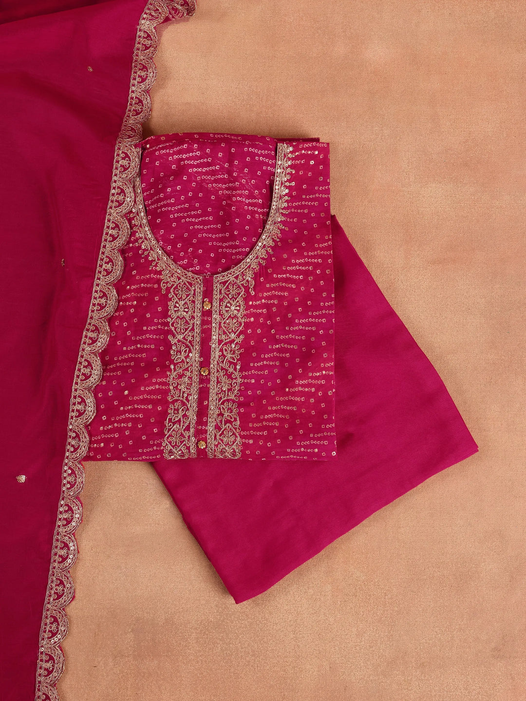  Pink Embroidered Silk Blend Dress Material With Dupatta 