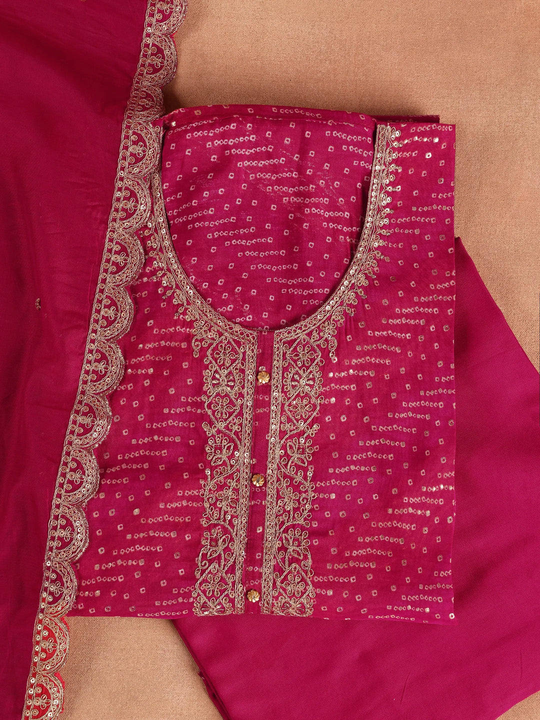  Pink Embroidered Silk Blend Dress Material With Dupatta 