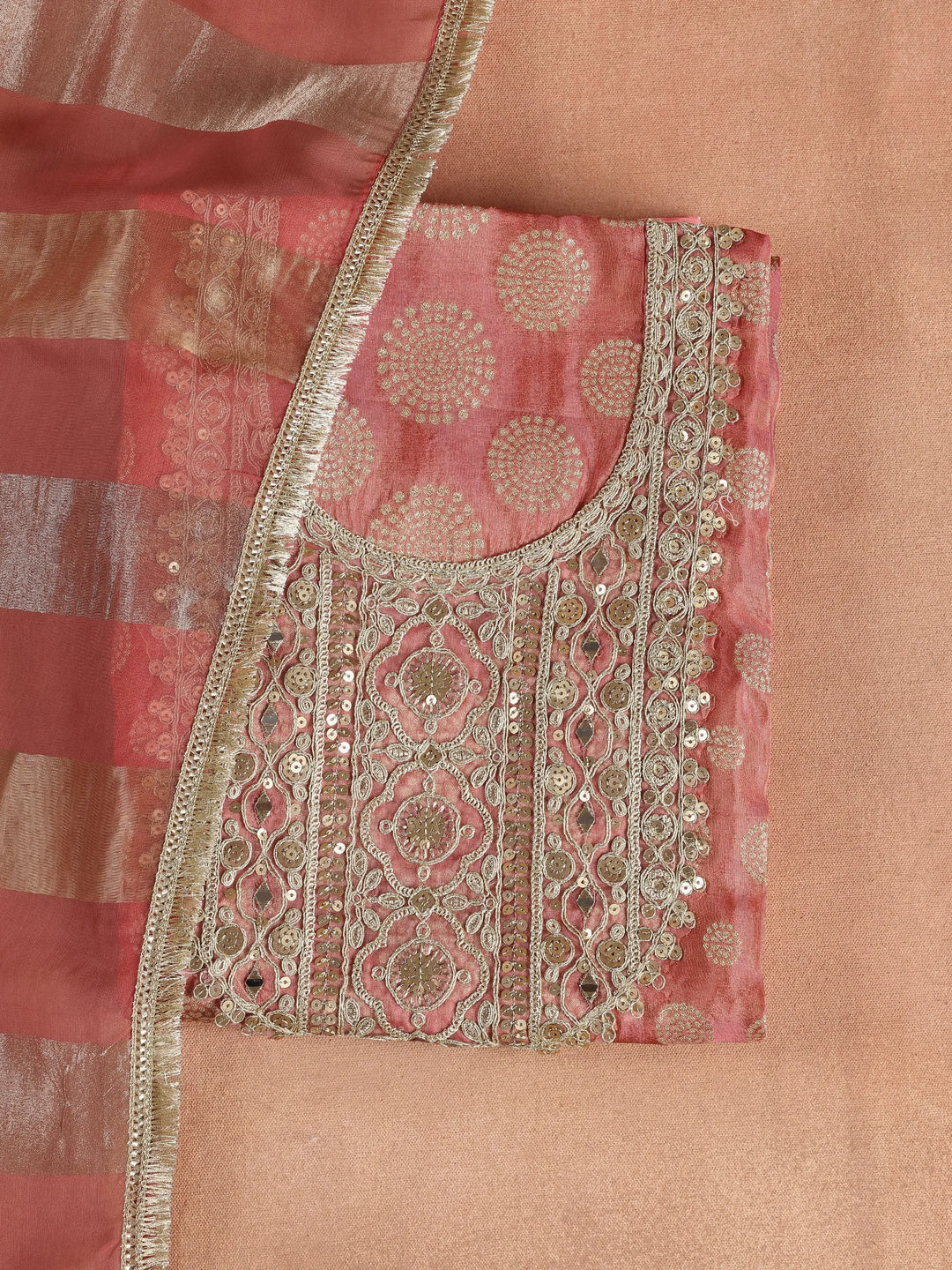 Coral Printed Organza Dress Material With Dupatta