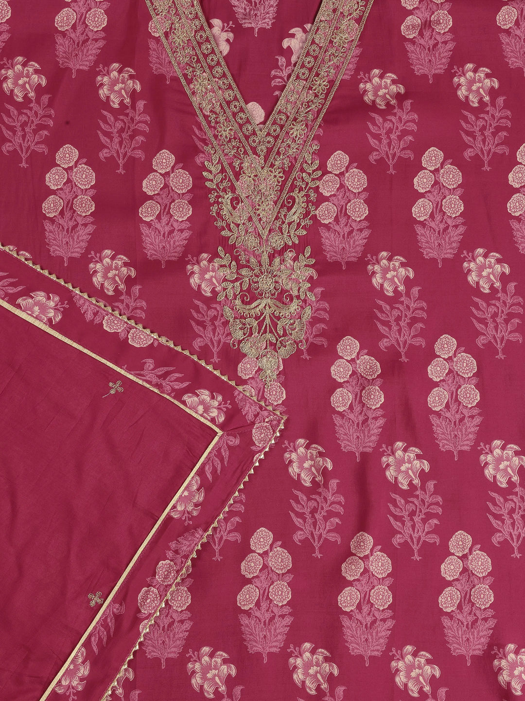  Pink Printed Silk Blend Dress Material With Dupatta 