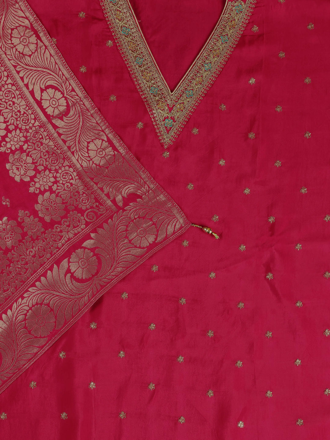  Pink Printed Silk Blend Dress Material With Dupatta 