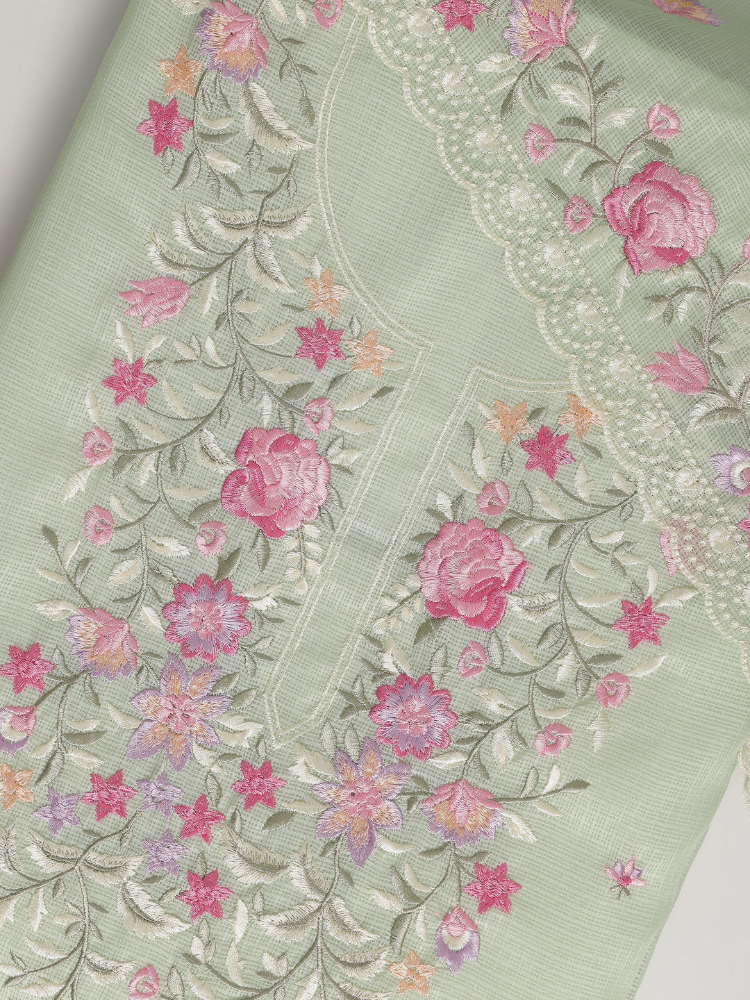  Green Embroidered Silk blend Dress Material With Dupatta 