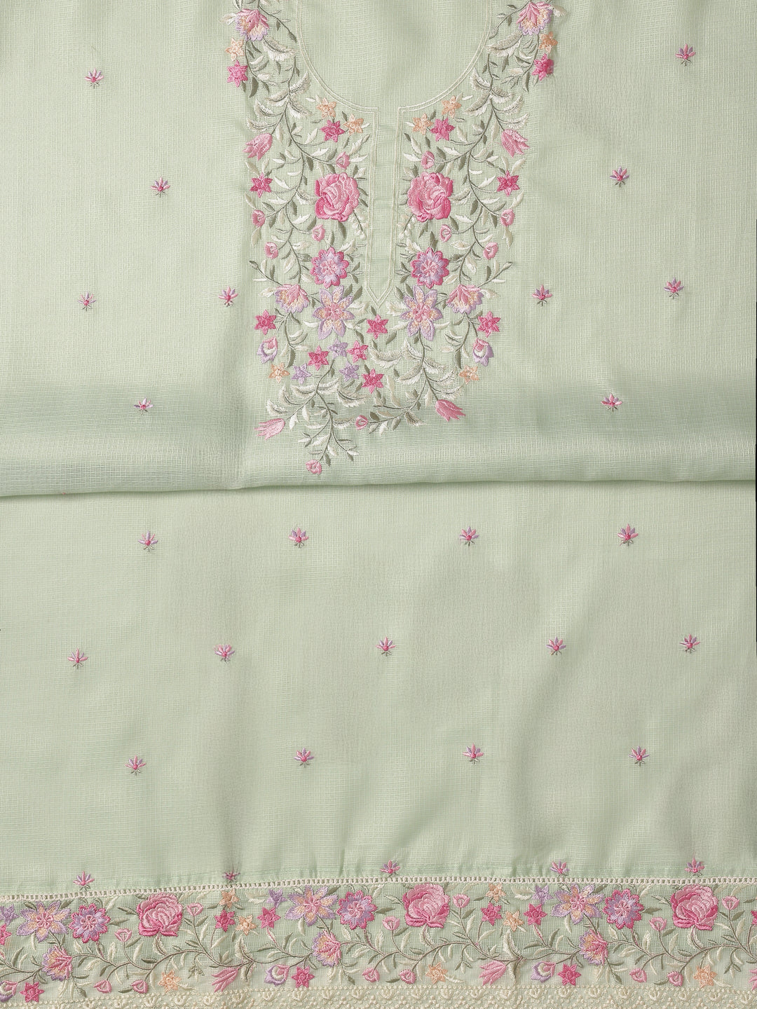  Green Embroidered Silk blend Dress Material With Dupatta 