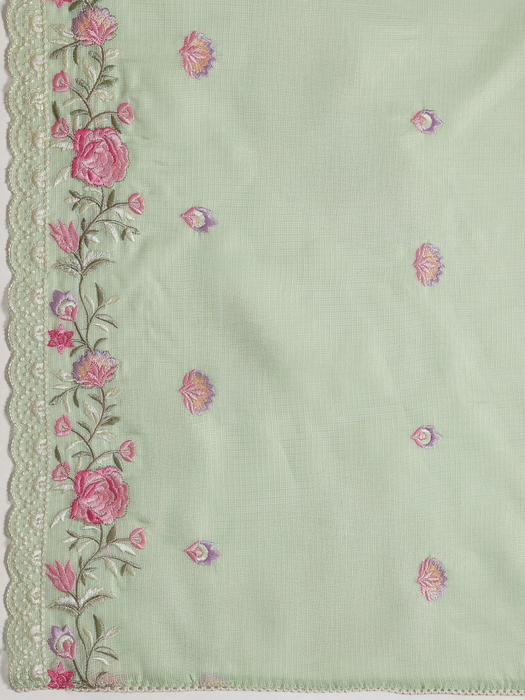  Green Embroidered Silk blend Dress Material With Dupatta 