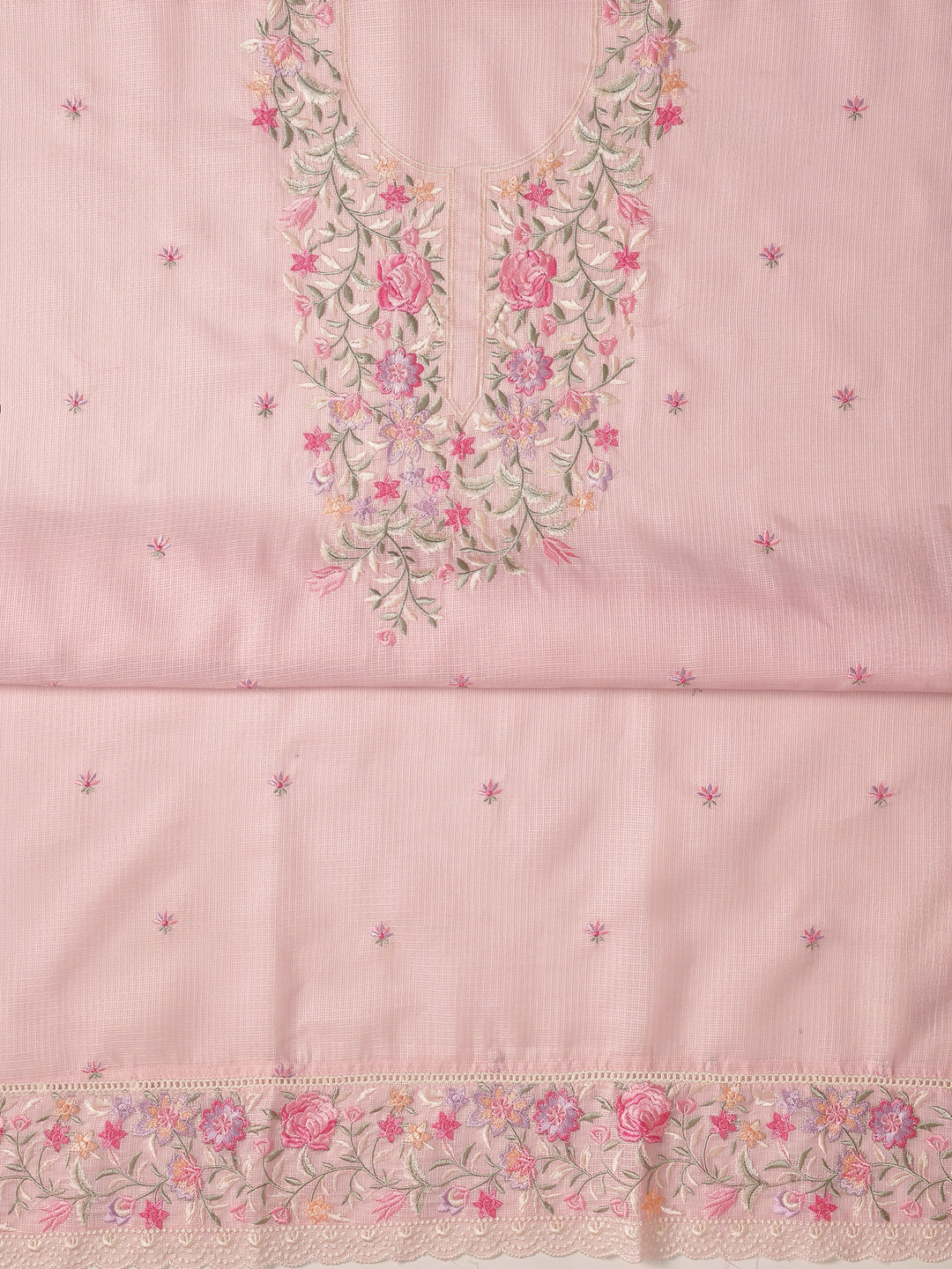  Pink Embroidered Silk blend Dress Material With Dupatta 