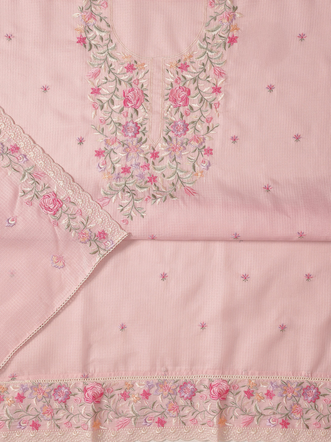  Pink Embroidered Silk blend Dress Material With Dupatta 