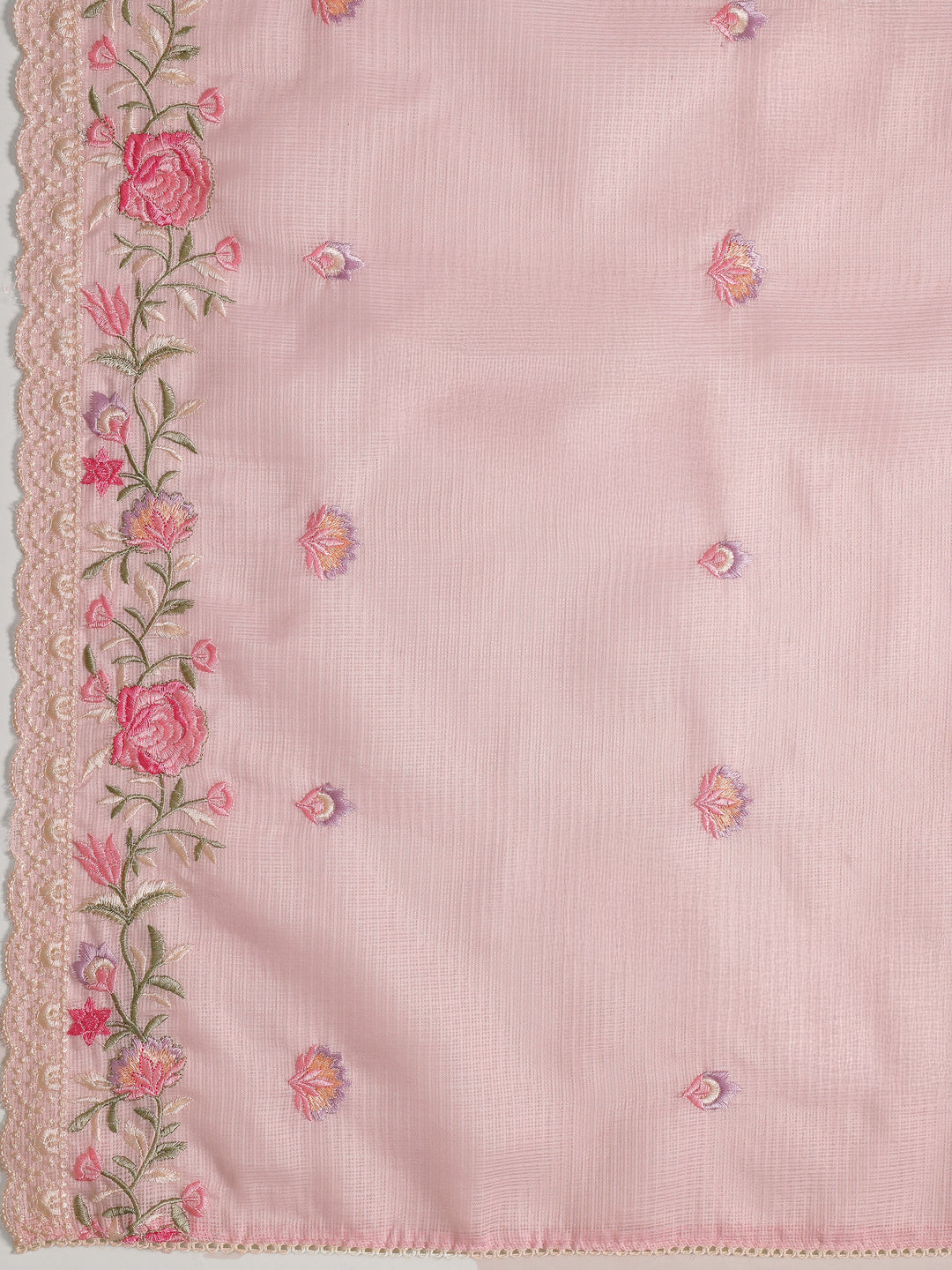  Pink Embroidered Silk blend Dress Material With Dupatta 