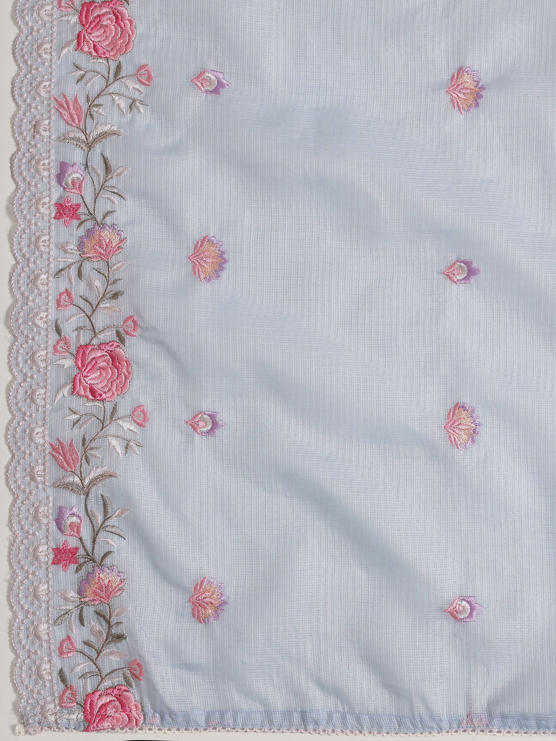  Blue Embroidered Silk blend Dress Material With Dupatta 