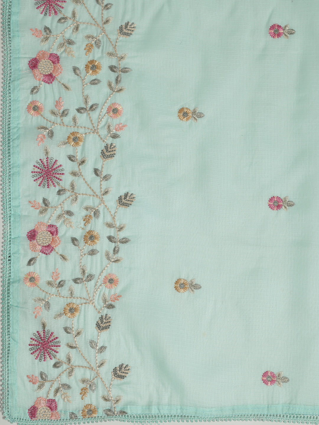  Blue Embroidered Silk blend Dress Material With Dupatta 