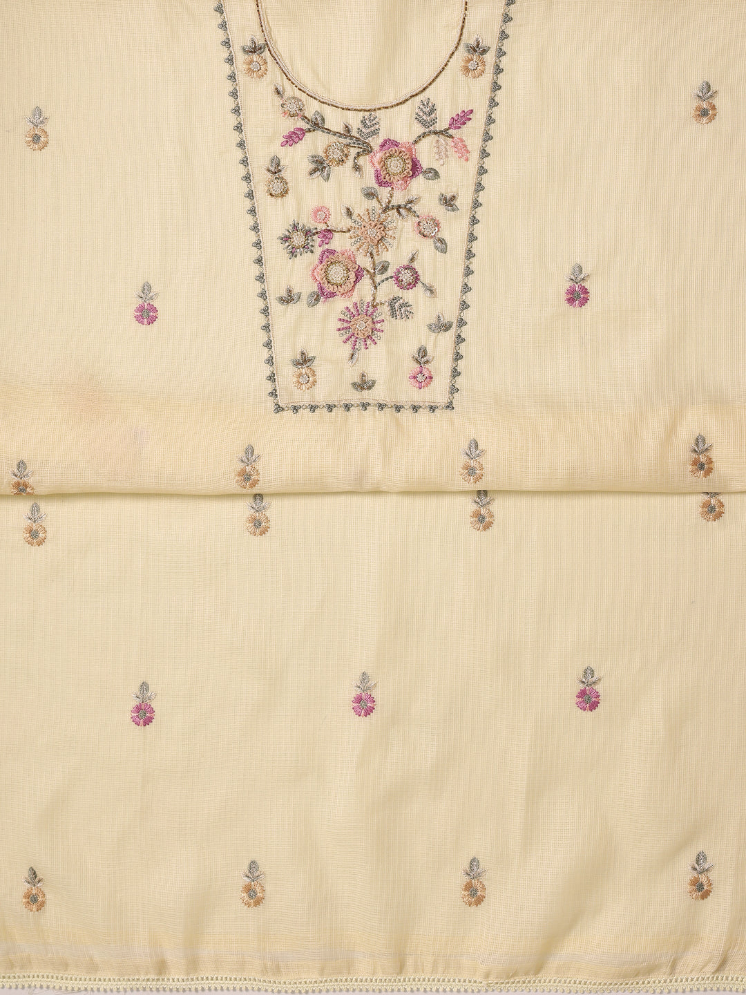  Yellow Embroidered Silk blend Dress Material With Dupatta 