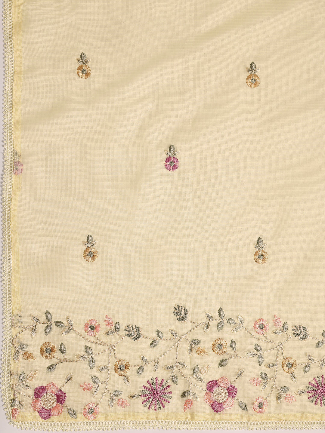  Yellow Embroidered Silk blend Dress Material With Dupatta 