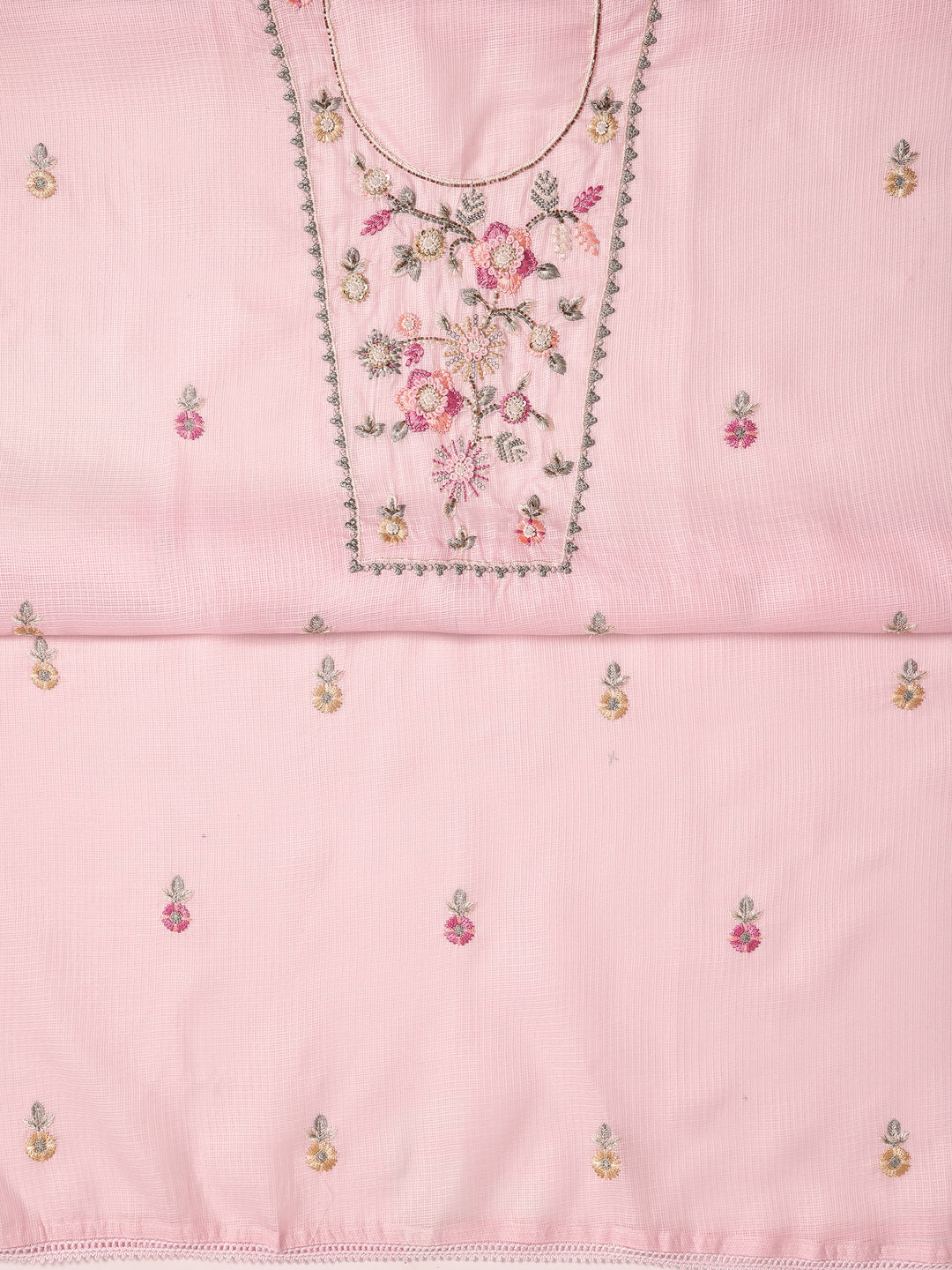  Pink Embroidered Silk blend Dress Material With Dupatta 