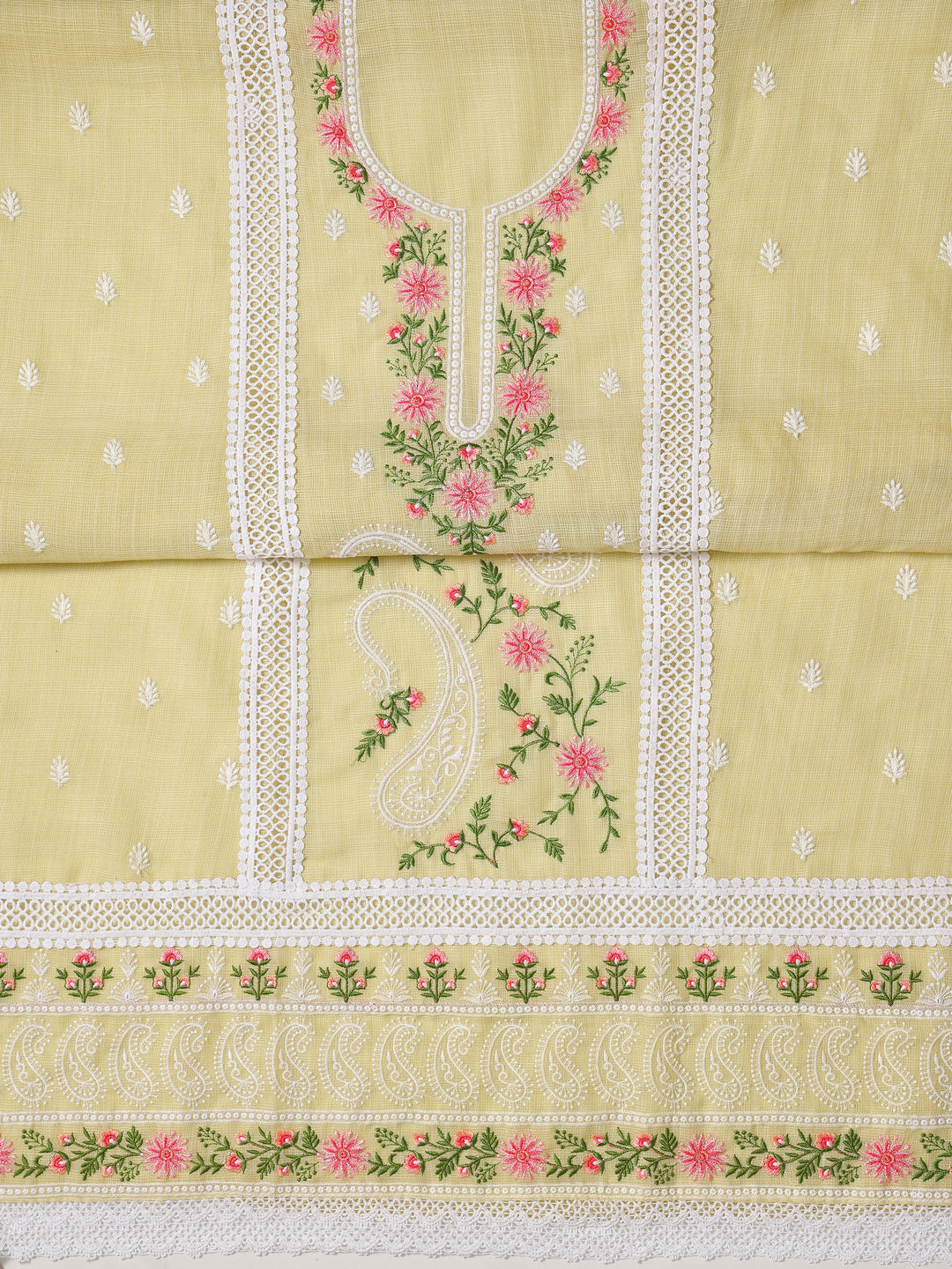  Yellow Embroidered Silk blend Dress Material With Dupatta 