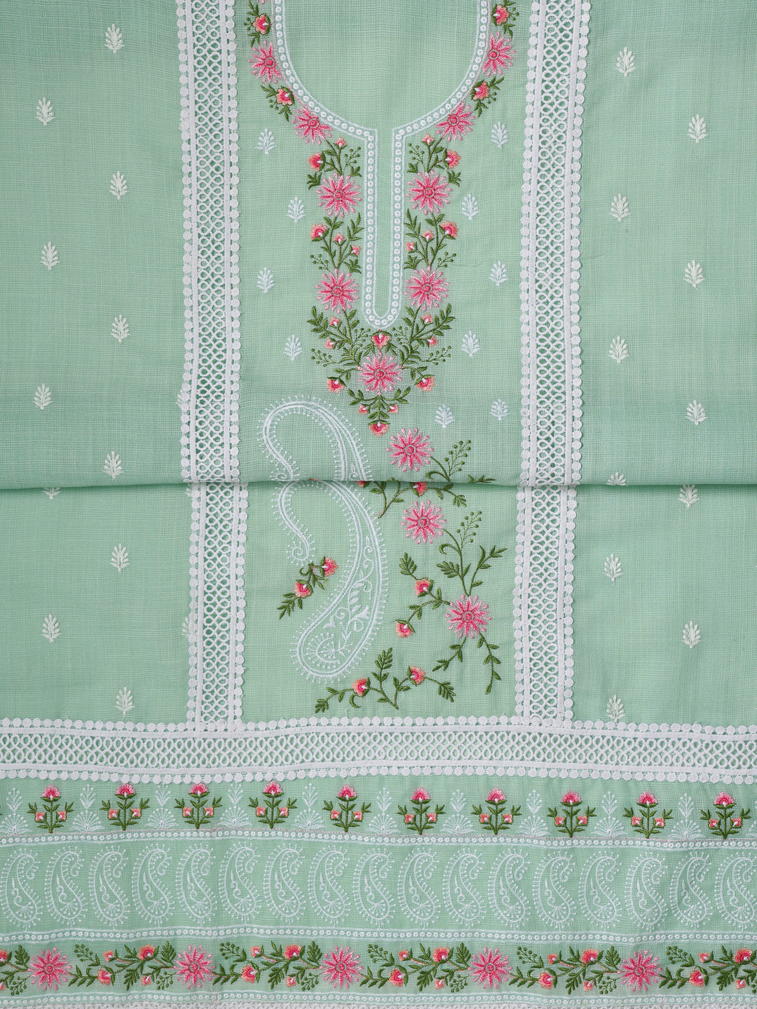  Green Embroidered Silk blend Dress Material With Dupatta 
