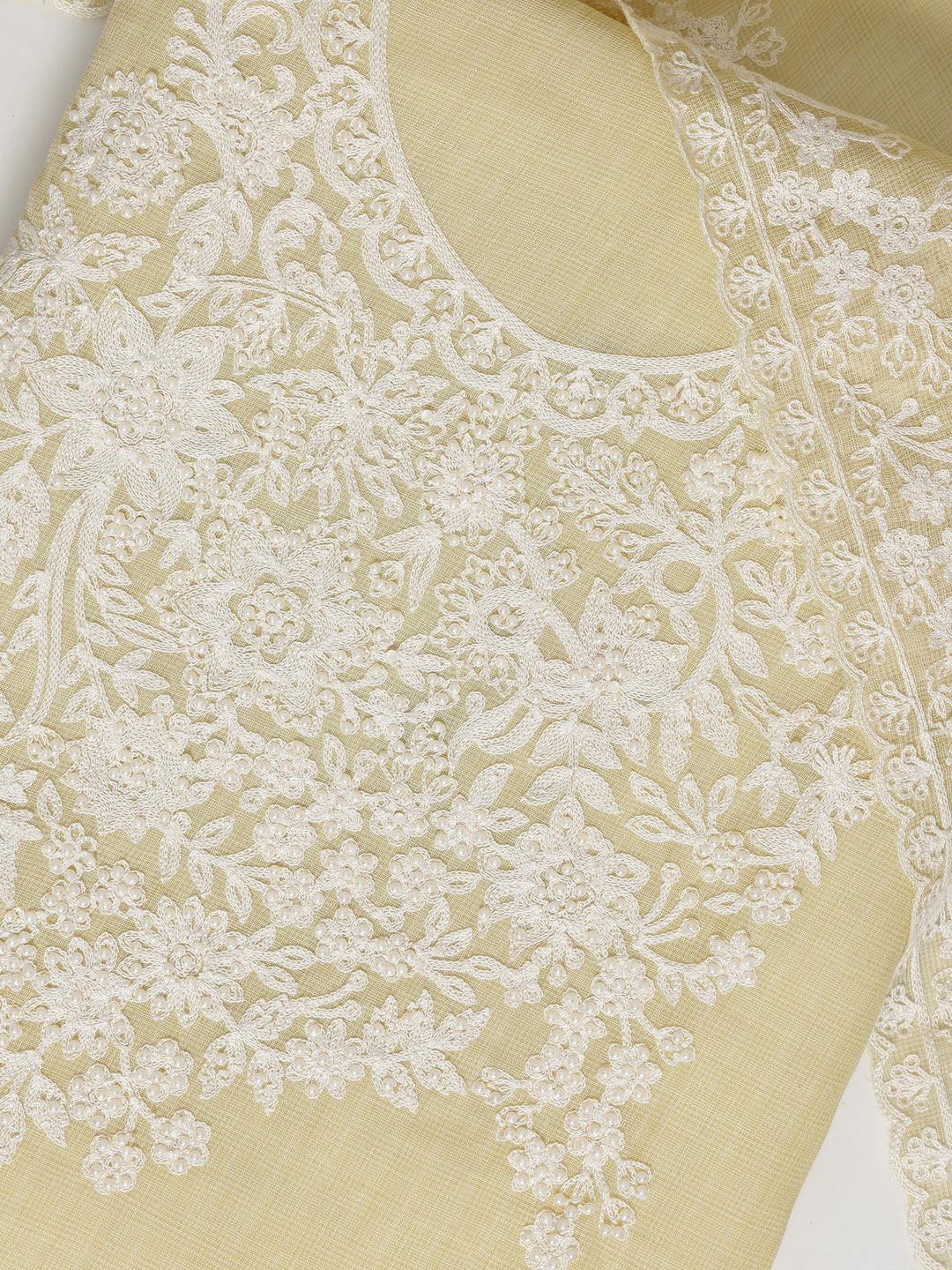  Yellow Embroidered Silk blend Dress Material With Dupatta 