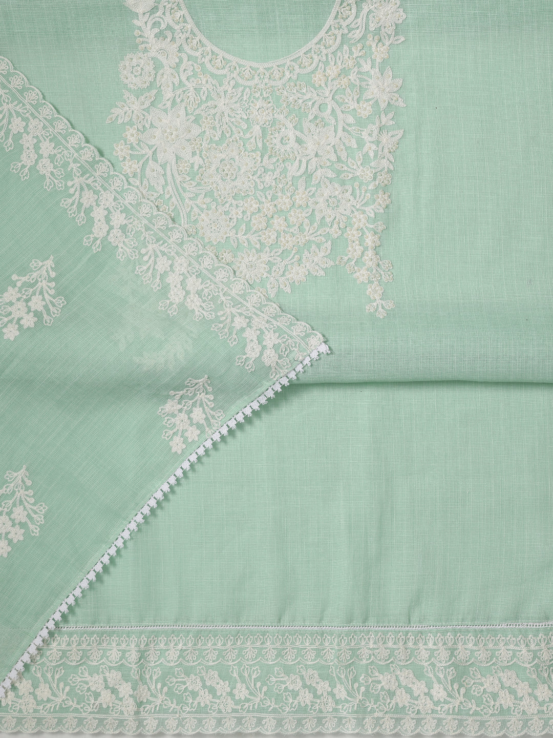  Green Embroidered Silk blend Dress Material With Dupatta 