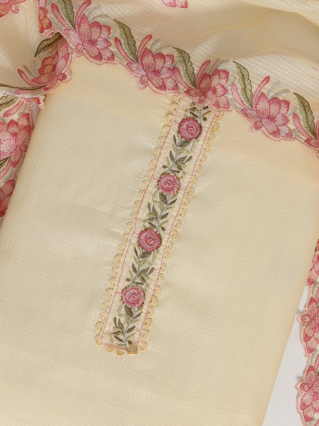  Yellow Embroidered Silk blend Dress Material With Dupatta 