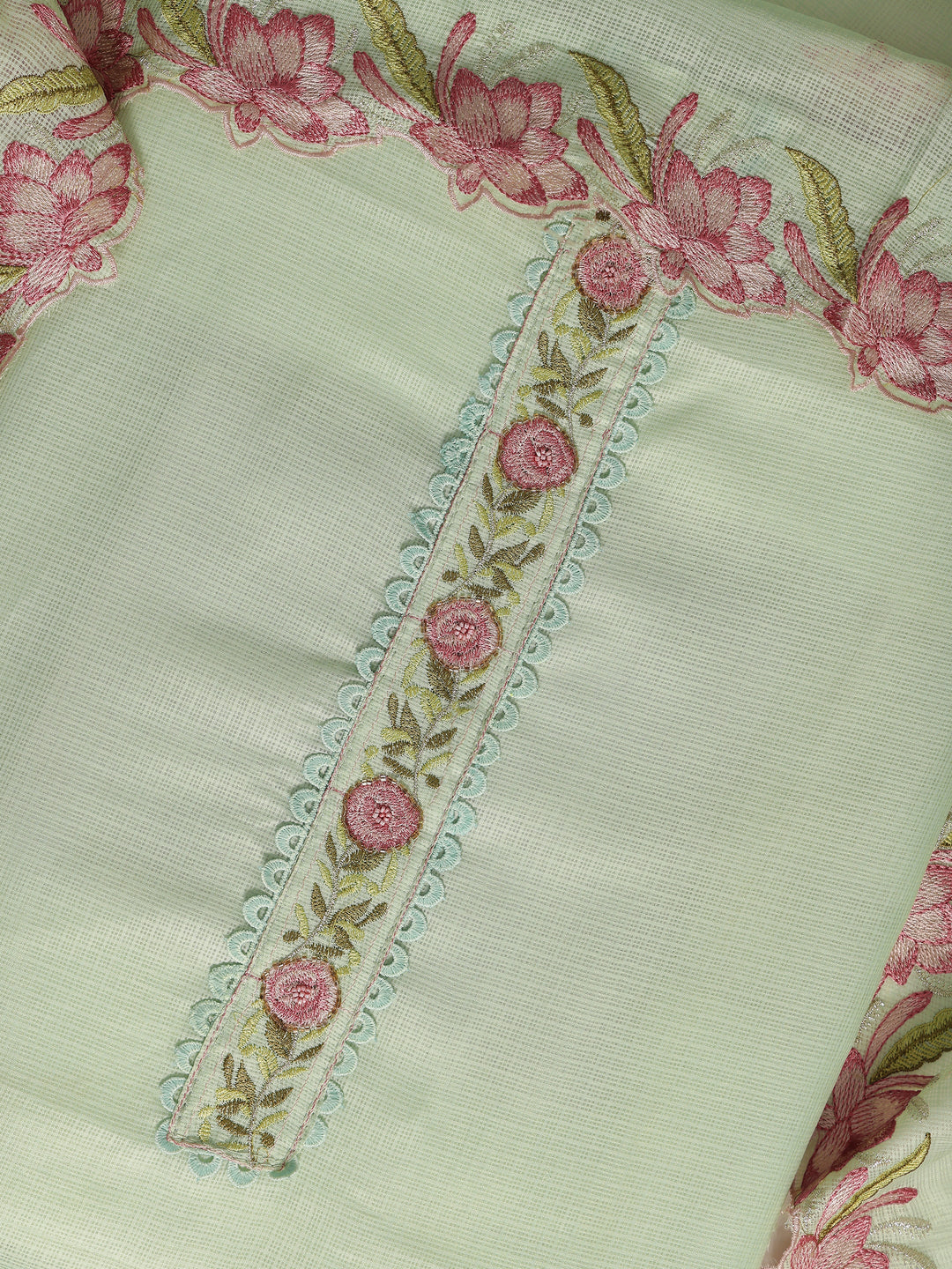  Green Embroidered Silk blend Dress Material With Dupatta 