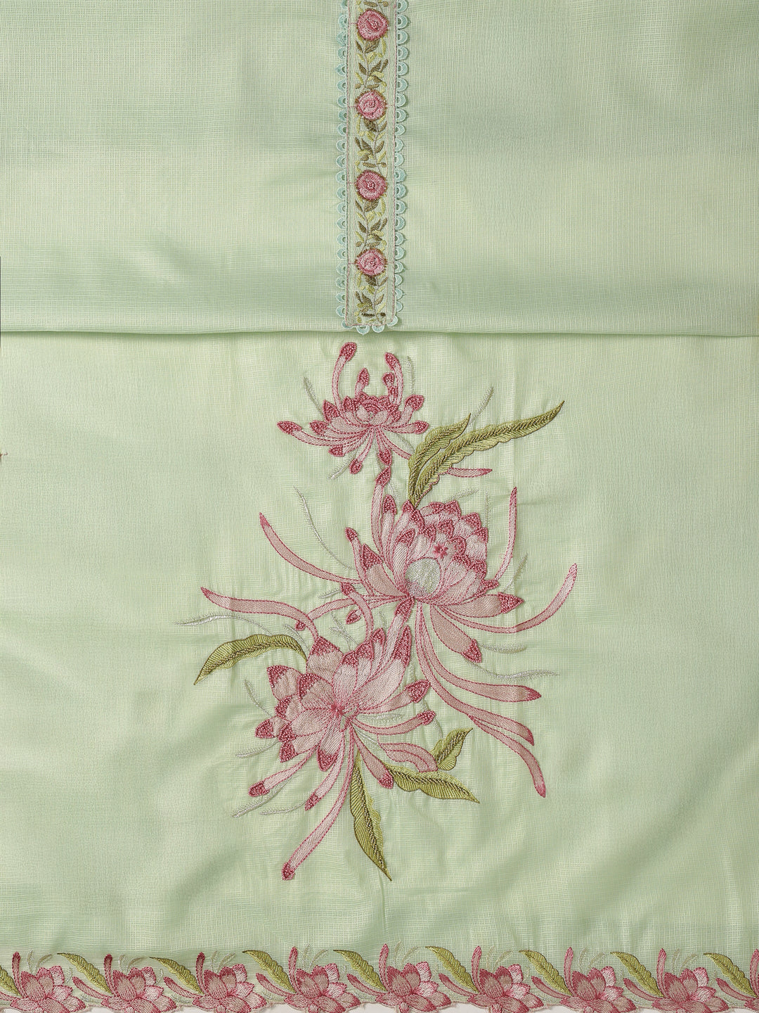  Green Embroidered Silk blend Dress Material With Dupatta 